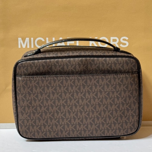 Michael Kors Jet Set Travel Large Hanging Toiletry Case Travel Pouch MK Brown - Picture 2 of 12